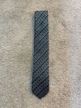Bruno Marchesi Black and Gray Geometric Modern Necktie